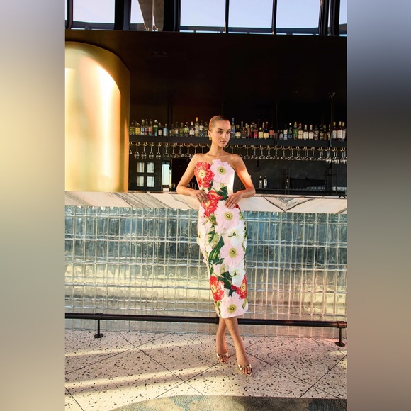 Elliatt Solara Strapless Midi Dress in Pink Floral Size XS NWT - Picture 2 of 6